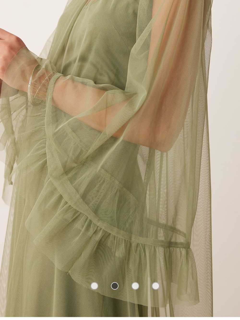 Lace & Beads Olive Green Maxi Mesh Dress with Ruffle Hem - Picture 7 of 7